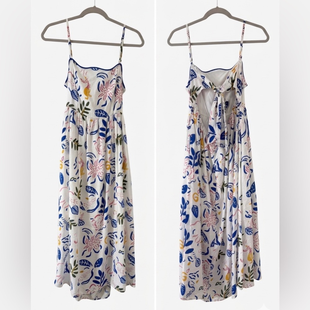 NWT ANNIEWEAR Ivory/Blue Lola Leaf Printed Beachy Nautical Dress size medium - Picture 4 of 14